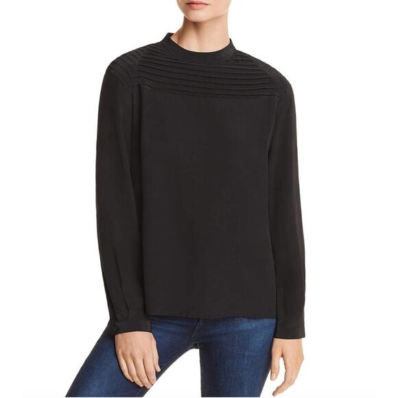 J Brand Black Blouse Silk Crystal Pleated Crew Raglan Sleeve Size Medium M NEW - Picture 1 of 12